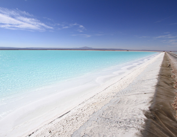 Panoramic view from the shore of the saline evaporation pool